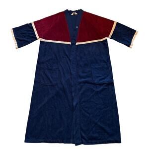 Vintage Christian Dior Bath Robe Mens One Size Blue Red Velour Lounge 80s *READ*